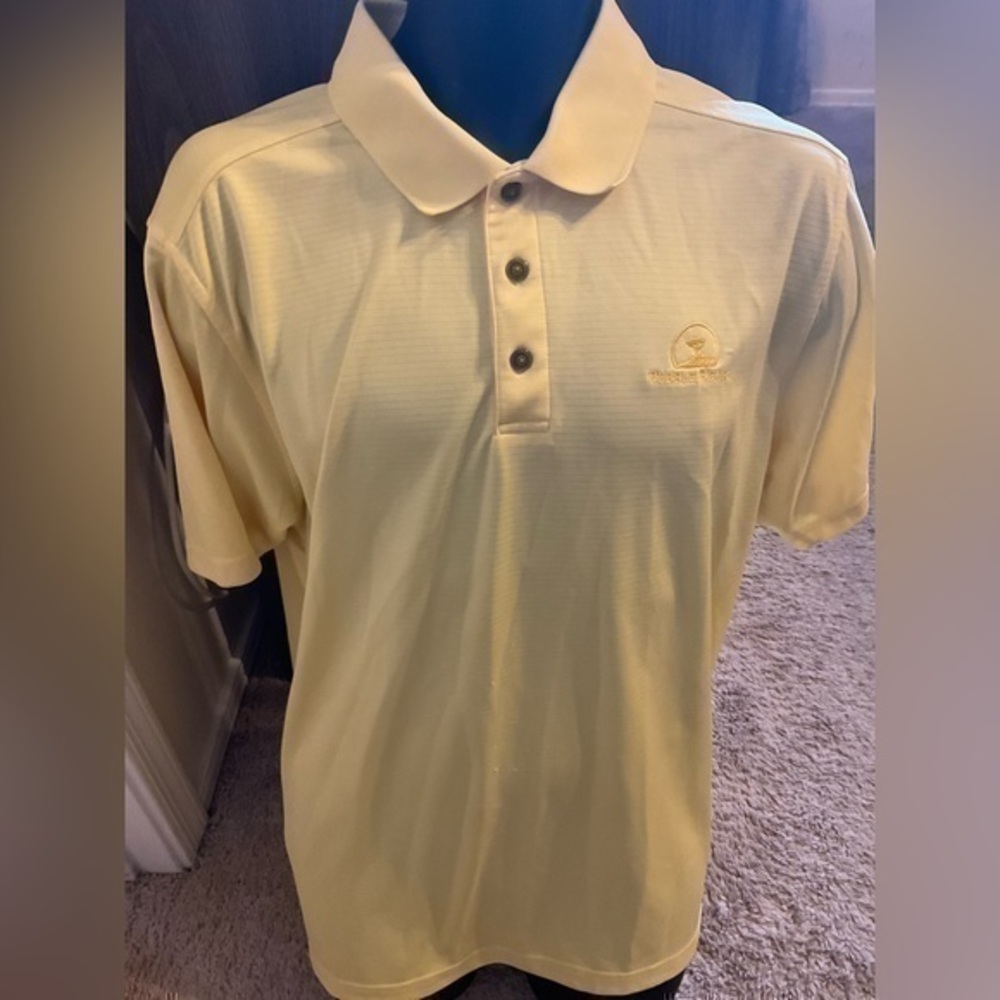 Men’s used pebble beach et luxe golf yellow polo shirt size L large